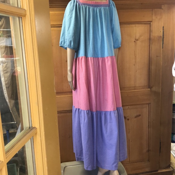 Vintage 80s Tom Bezduda for Badad Co Checkered Dress | Caftan House Coat Duster - Picture 4 of 5